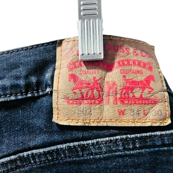 Levi's Strauss 502 Taper Fit Men's Jeans 32x26 Dark Wash Casual Denim Pocket - Picture 7 of 7